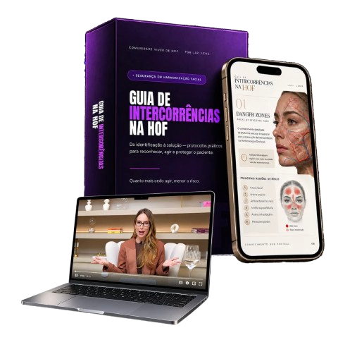Guia de Intercorrências na HOF no celular, versão impressa e aula em vídeo no notebook